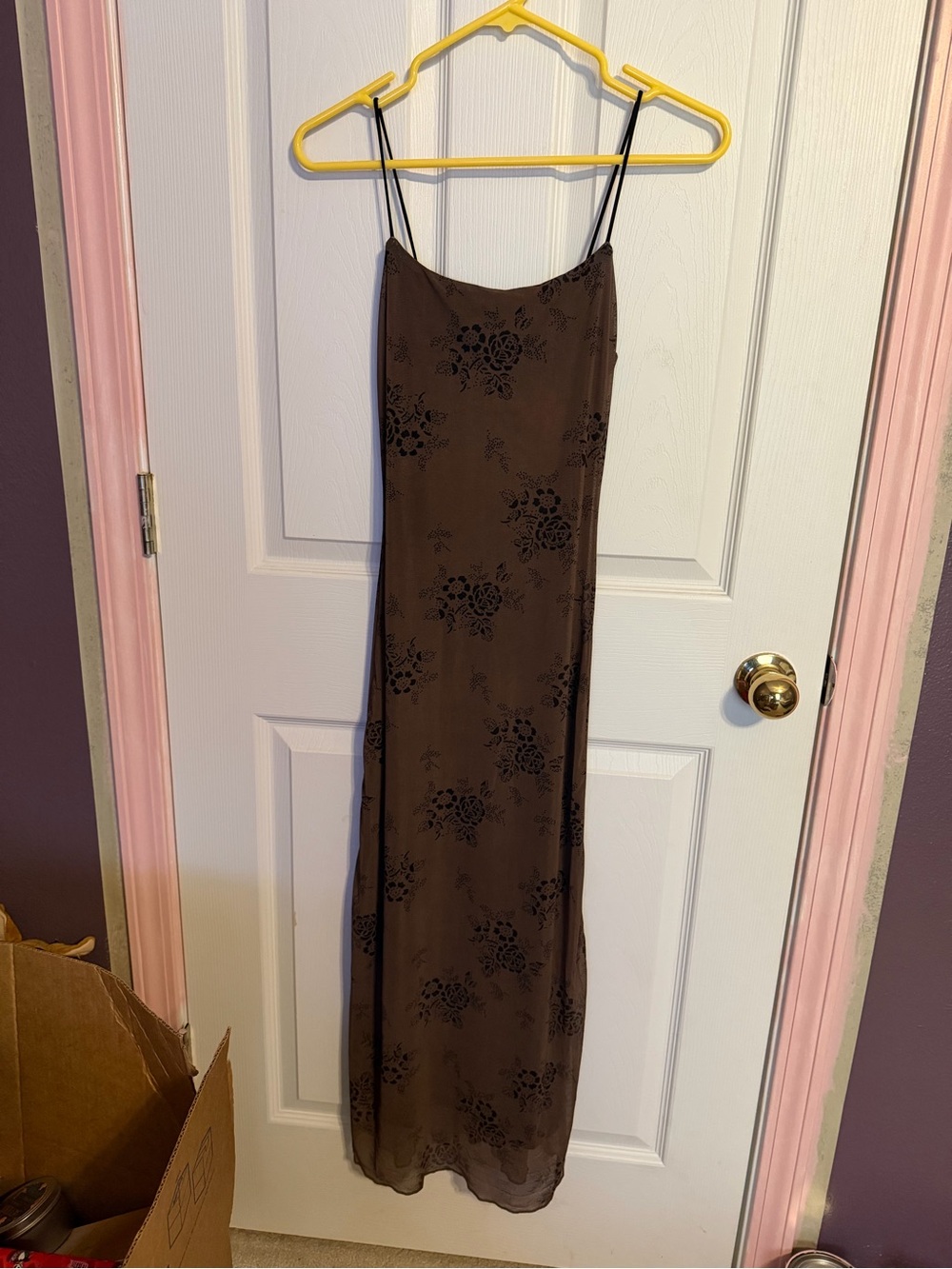 Cider Brown Floral Maxi Slip Dress with Black Burnout Pattern - Picture 2 of 3